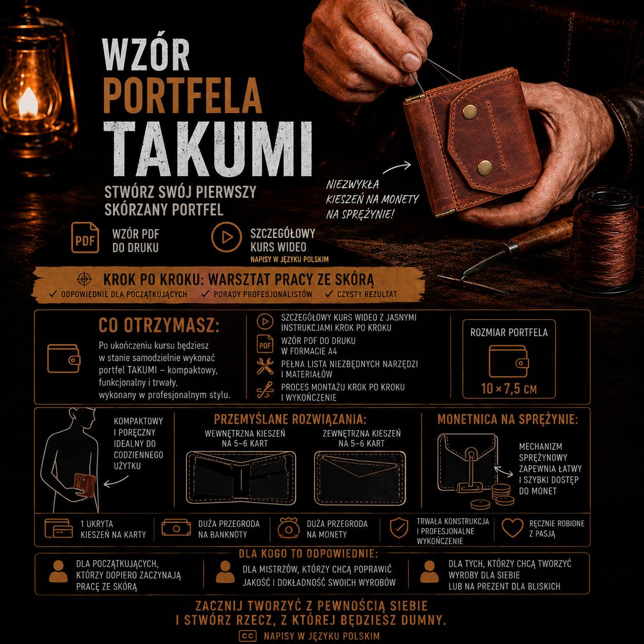 Szablon kaletniczy PDF + Instruktaż wideo | Portfel TAKUMI