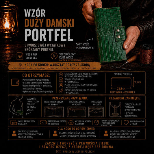 Szablon kaletniczy PDF + Instruktaż video Duzy portfel (rozmiar L)