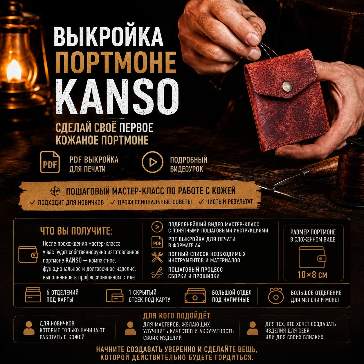 Szablon kaletniczy PDF + Instruktaż wideo | Portfel KANSO