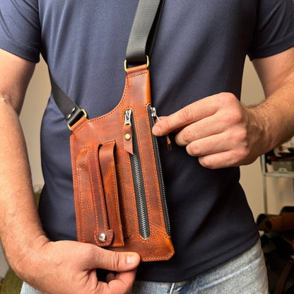 Męska torba na ramię typu holster z etui na klucze