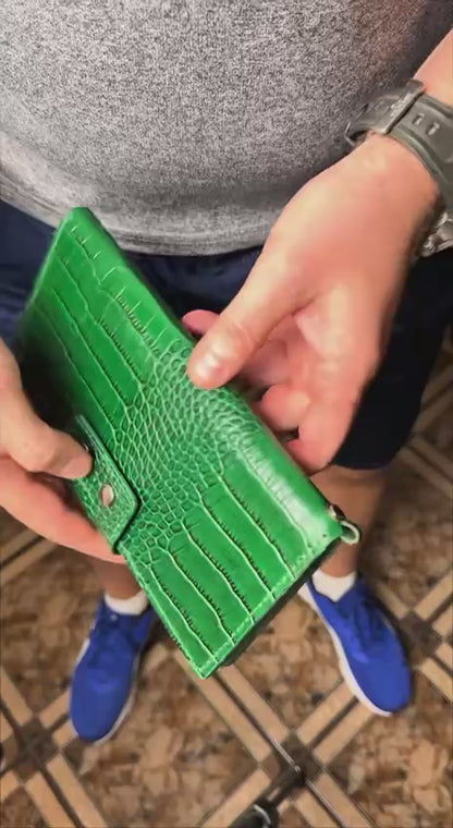 Duży portfel damski skórzany Crocco Green – rozmiar L